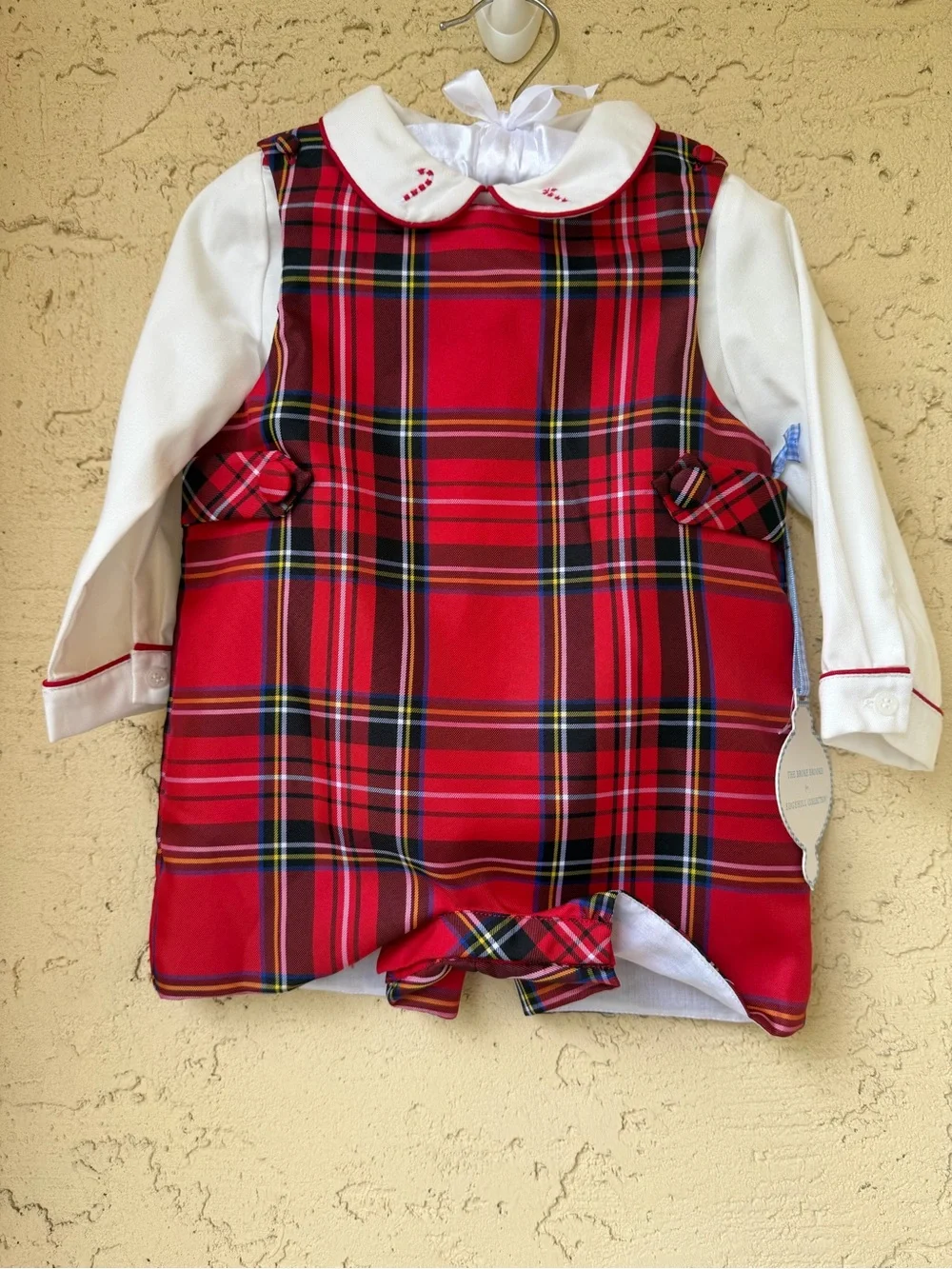 NWT Edgehill Collection x The Broke Brooke Red Tartan Plaid Jon Jon Romper 12M